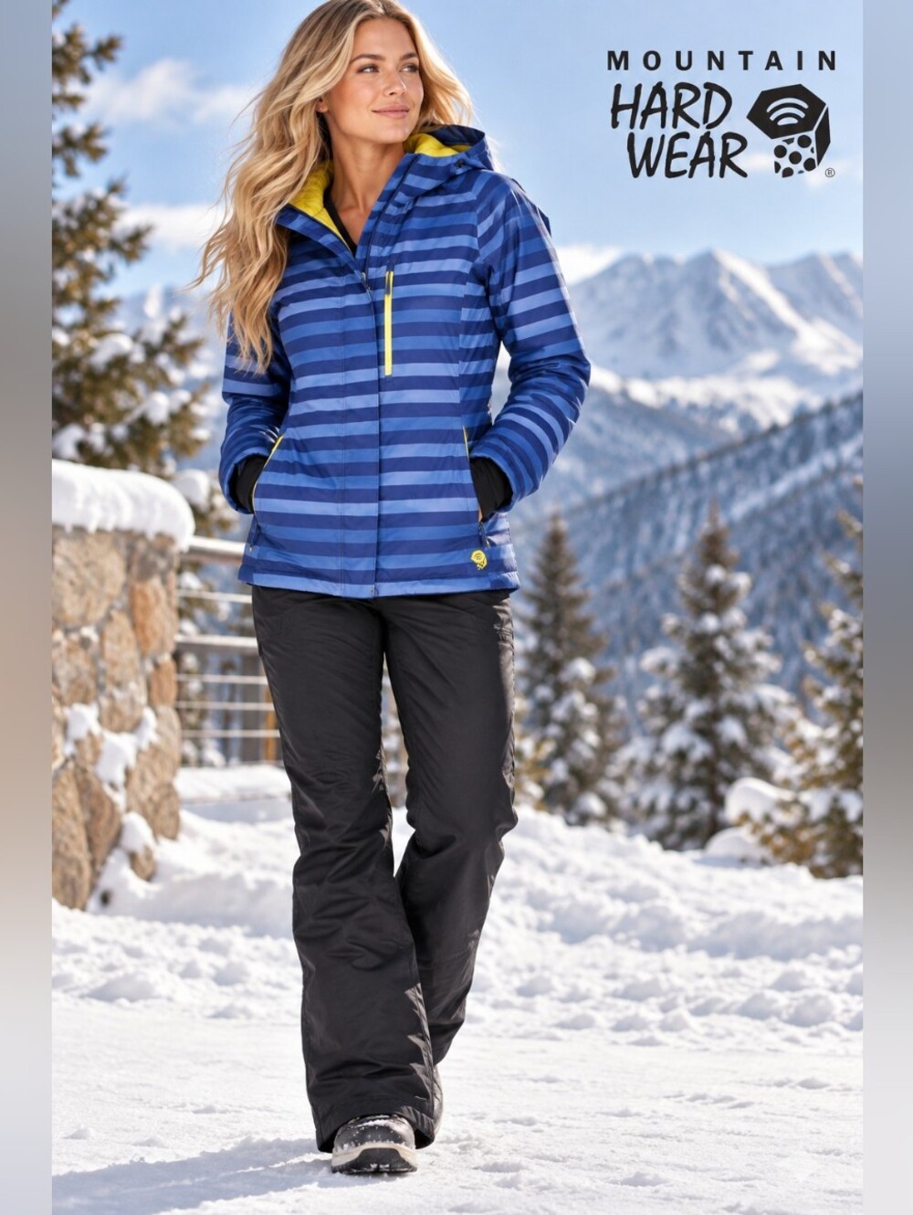 Mountain Hardwear Dry.Q Thermal Women's Hooded Ski Jacket XS Blue Stripe N